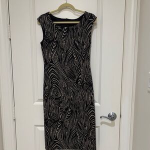 Elegant Black and Beige Patterned Dress